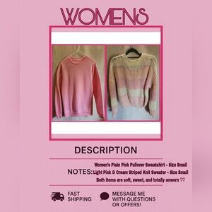 Pink Cozy Girl 2PC Bundle – Knit Sweater + Pullover Sweatshirt (NWOT)
